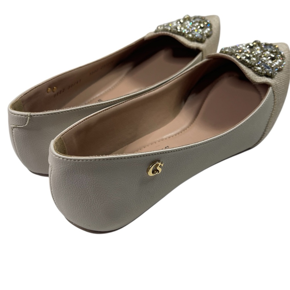 Carmen Steffens Women's Beaded Beige Flats 9M Wedding Easter Comfortable - Picture 5 of 10